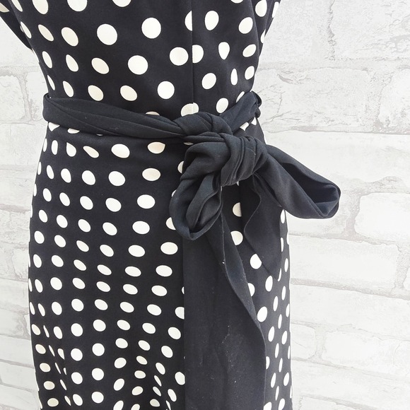 Talbots Black White Polka Dot Sleeveless Floral Embroidered Dress Size 6 - Picture 5 of 9